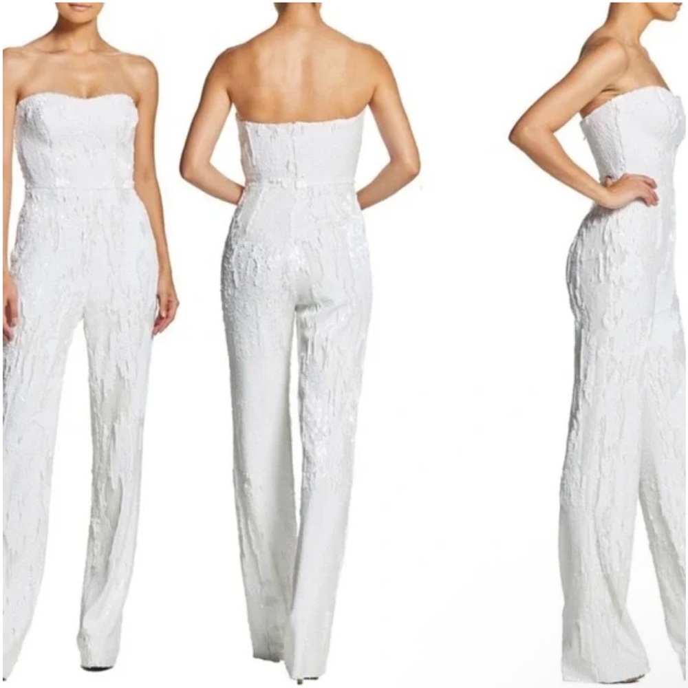 DRESS THE POPULATION Andy Sequin Strapless Jumpsuit Wide Leg Size Large NWT - Picture 1 of 13